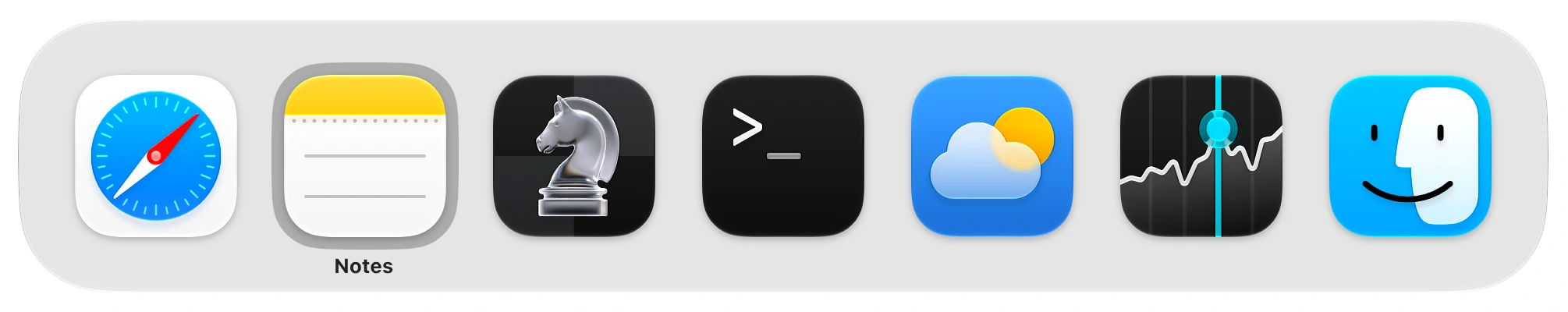 The macOS Command-Tab switcher listing the apps from every Space in one row.