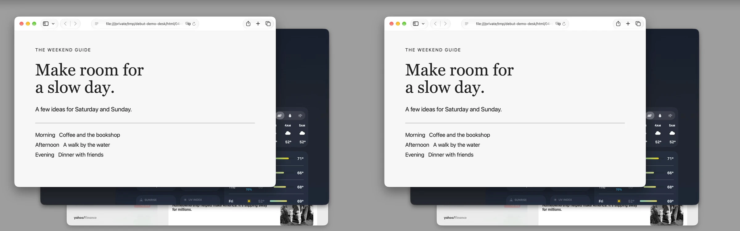 The same Space switch with the macOS animation and with Debut.